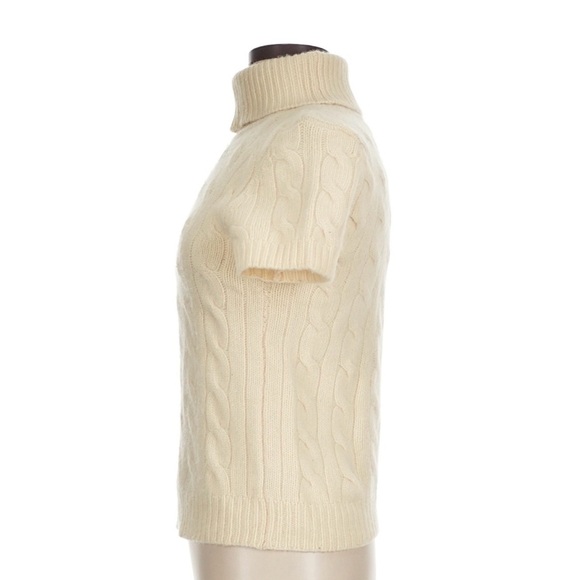Ralph Lauren Wool Cashmere Angora Short Sleeve Turtleneck Sweater CableKnit M - Picture 3 of 5